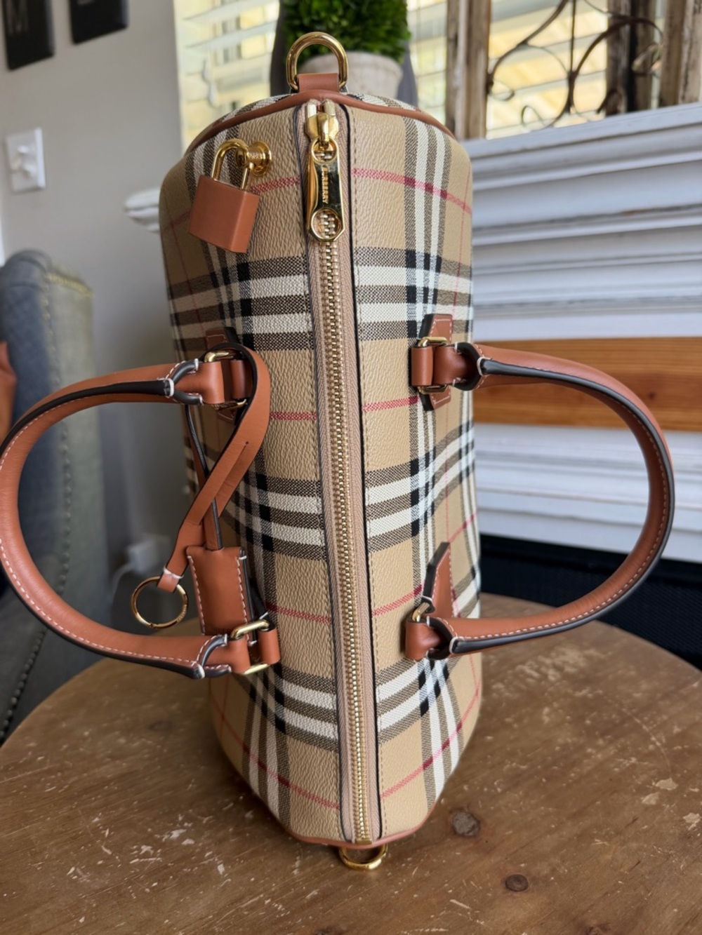 Burberry Medium Check Bowling Bag handle and shoulder carry w/ free purse charm! - Picture 16 of 16